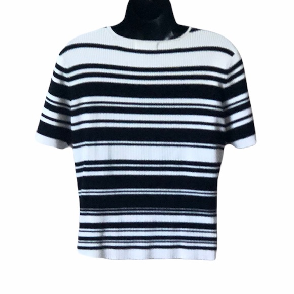 Worthington black and white horizontal striped short sleeve sweater size…L - Picture 6 of 9